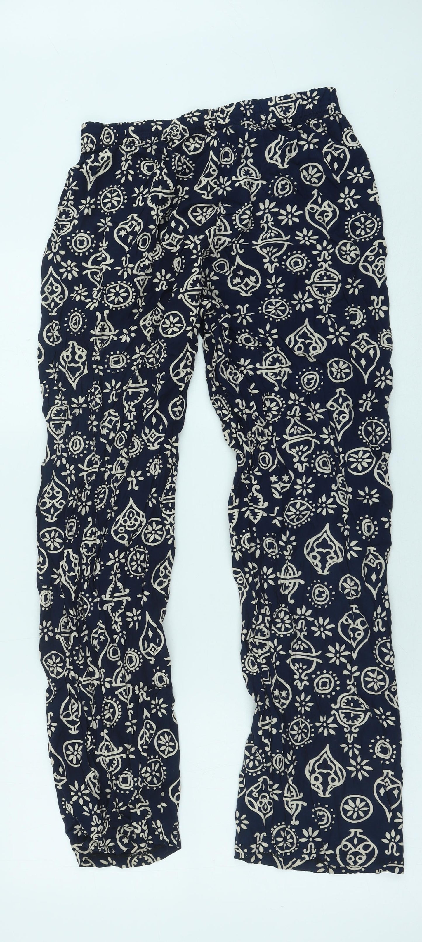 Green House Womens Blue Geometric Polyester Trousers Size M Regular