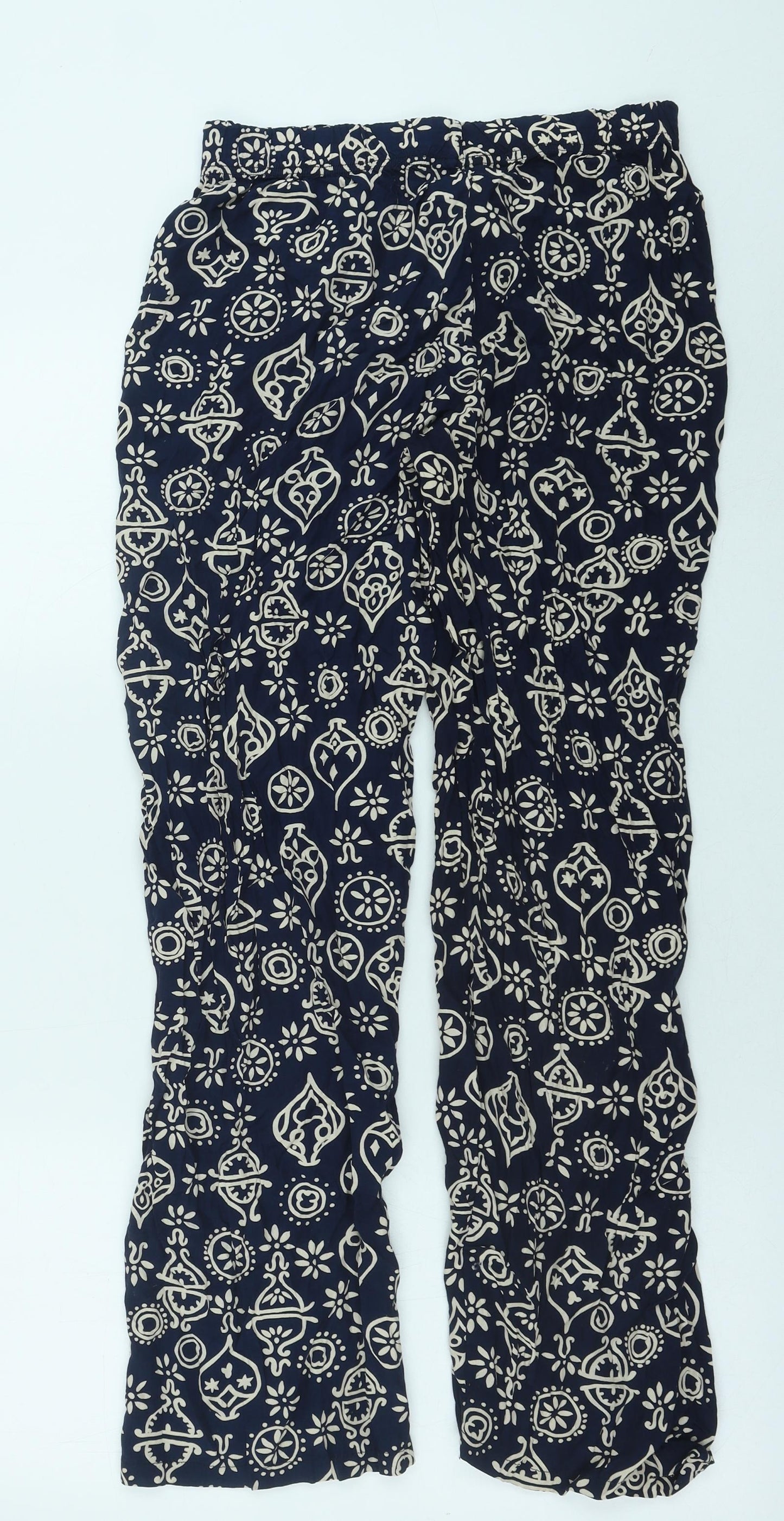 Green House Womens Blue Geometric Polyester Trousers Size M Regular