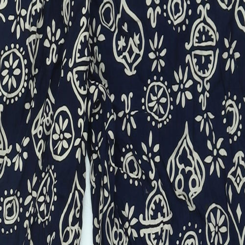 Green House Womens Blue Geometric Polyester Trousers Size M Regular