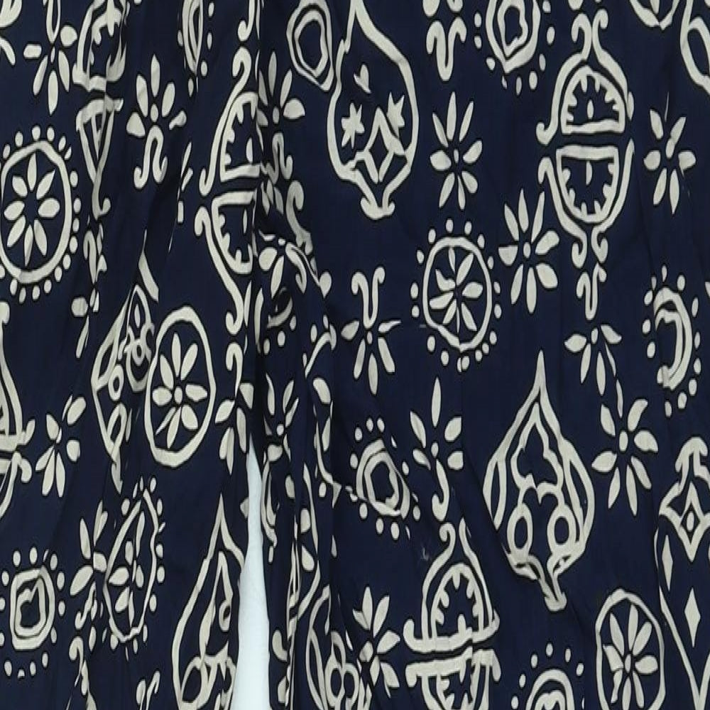 Green House Womens Blue Geometric Polyester Trousers Size M Regular