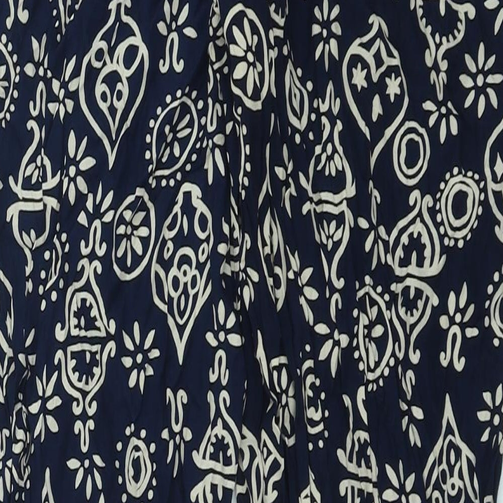 Green House Womens Blue Geometric Polyester Trousers Size M Regular