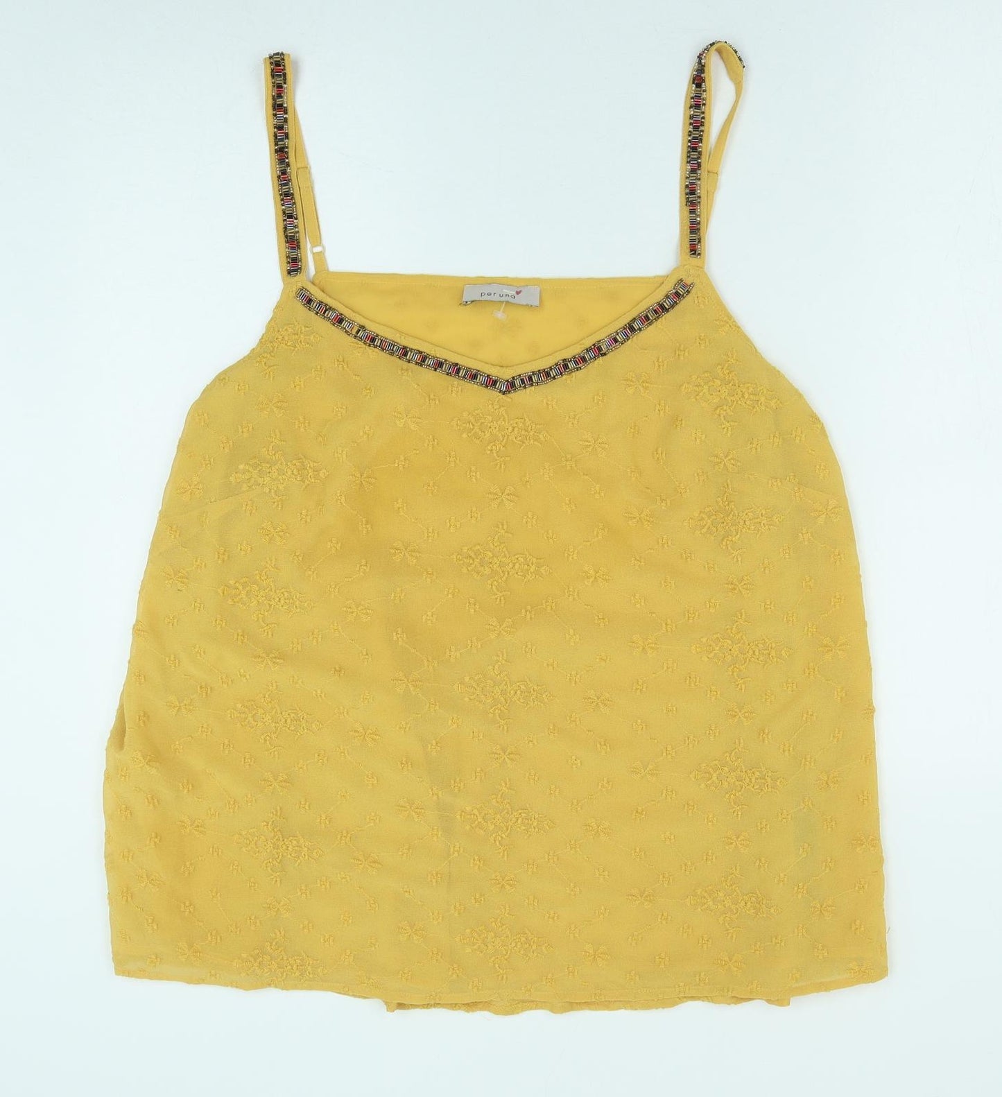 Marks and Spencer Womens Yellow Geometric Polyester Camisole Tank Size 20 V-Neck
