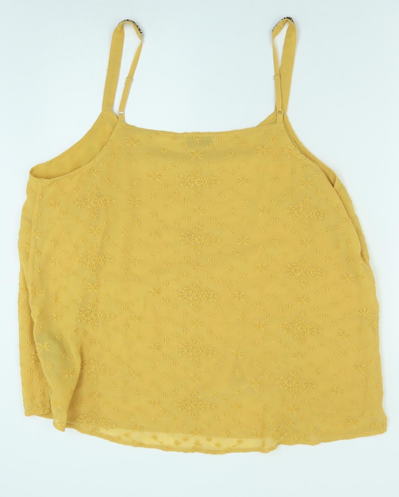 Marks and Spencer Womens Yellow Geometric Polyester Camisole Tank Size 20 V-Neck