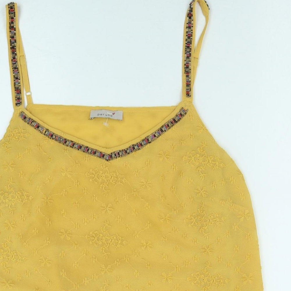 Marks and Spencer Womens Yellow Geometric Polyester Camisole Tank Size 20 V-Neck