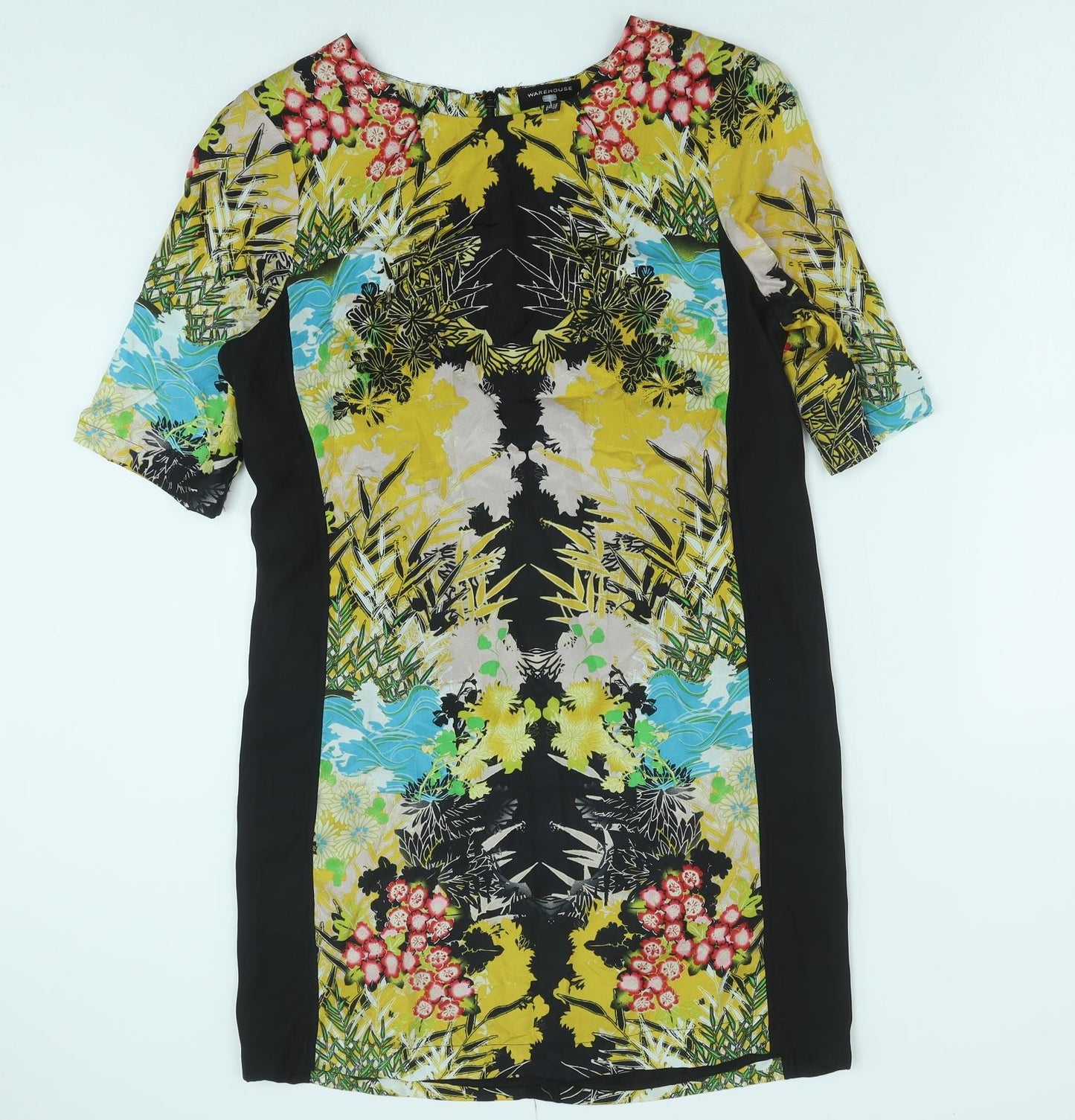 Warehouse Womens Multicoloured Geometric Silk Shift Size 12 Boat Neck Zip
