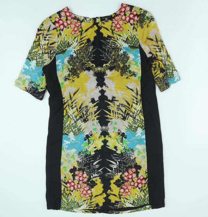 Warehouse Womens Multicoloured Geometric Silk Shift Size 12 Boat Neck Zip