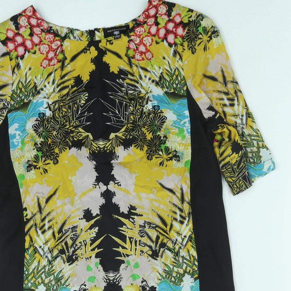 Warehouse Womens Multicoloured Geometric Silk Shift Size 12 Boat Neck Zip