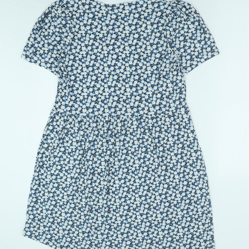 F&F Womens Blue Floral Polyester A-Line Size 10 V-Neck Pullover