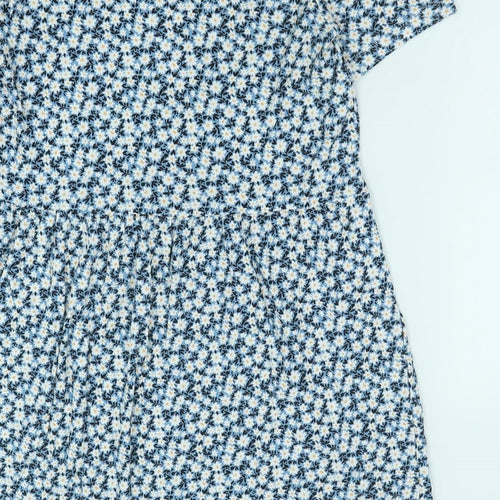 F&F Womens Blue Floral Polyester A-Line Size 10 V-Neck Pullover