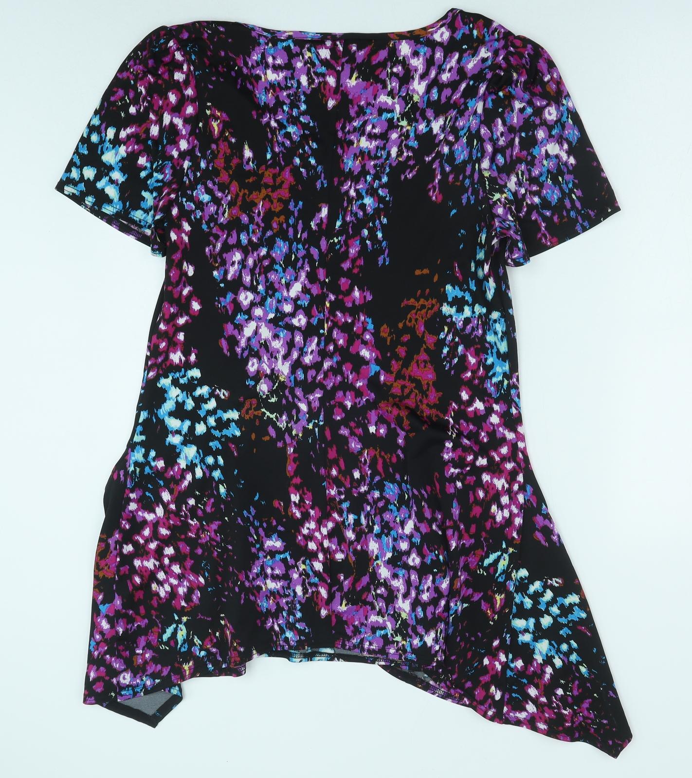 Joanna Hope Womens Purple Geometric Polyester Basic T-Shirt Size 14 Scoop Neck - Hanky Hem