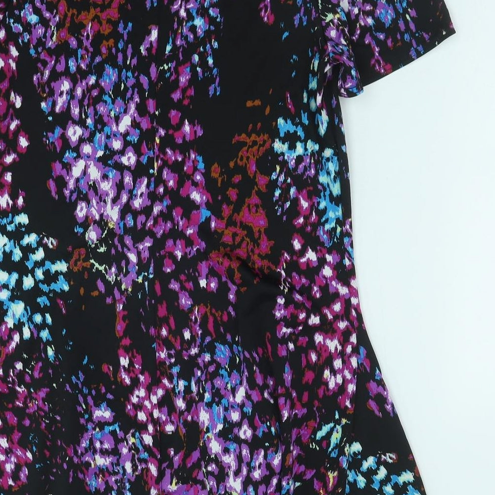 Joanna Hope Womens Purple Geometric Polyester Basic T-Shirt Size 14 Scoop Neck - Hanky Hem