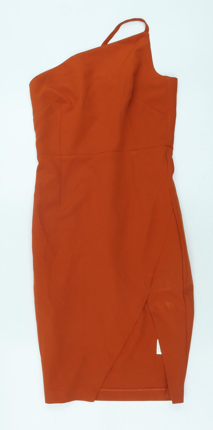 Vesper Womens Orange Polyester Pencil Dress Size 6 Square Neck Zip