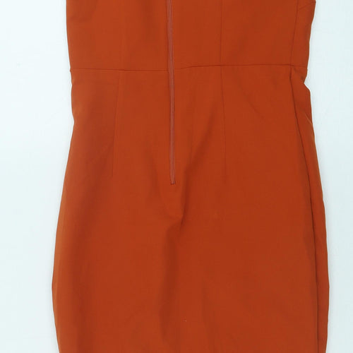 Vesper Womens Orange Polyester Pencil Dress Size 6 Square Neck Zip