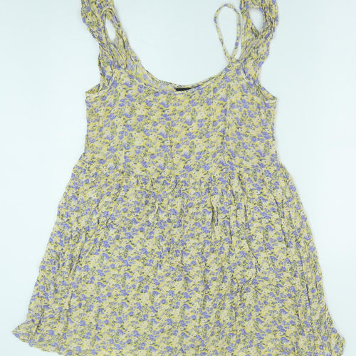 New Look Womens Yellow Floral Viscose A-Line Size 14 Scoop Neck Pullover
