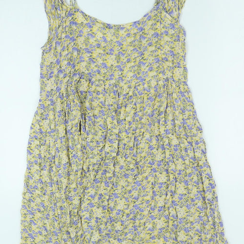 New Look Womens Yellow Floral Viscose A-Line Size 14 Scoop Neck Pullover