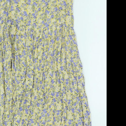 New Look Womens Yellow Floral Viscose A-Line Size 14 Scoop Neck Pullover