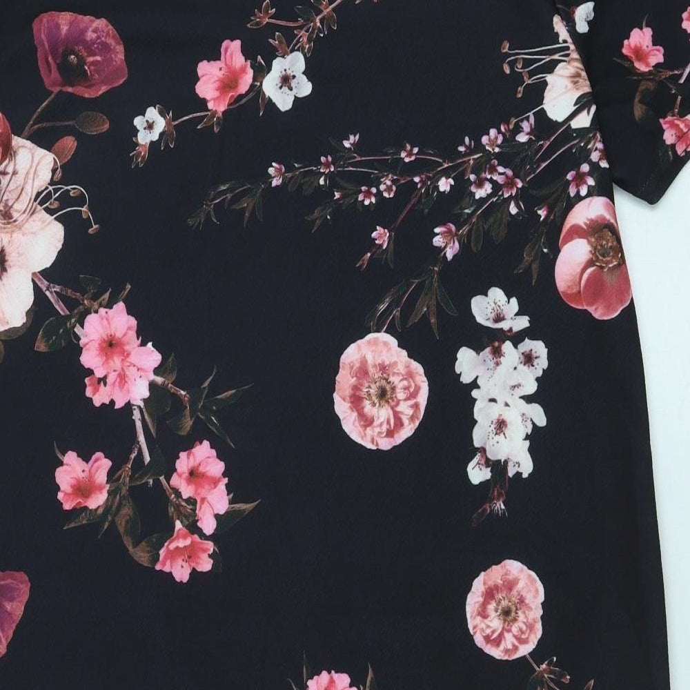 Preworn Womens Black Floral Polyester Shift Size 18 Boat Neck Pullover