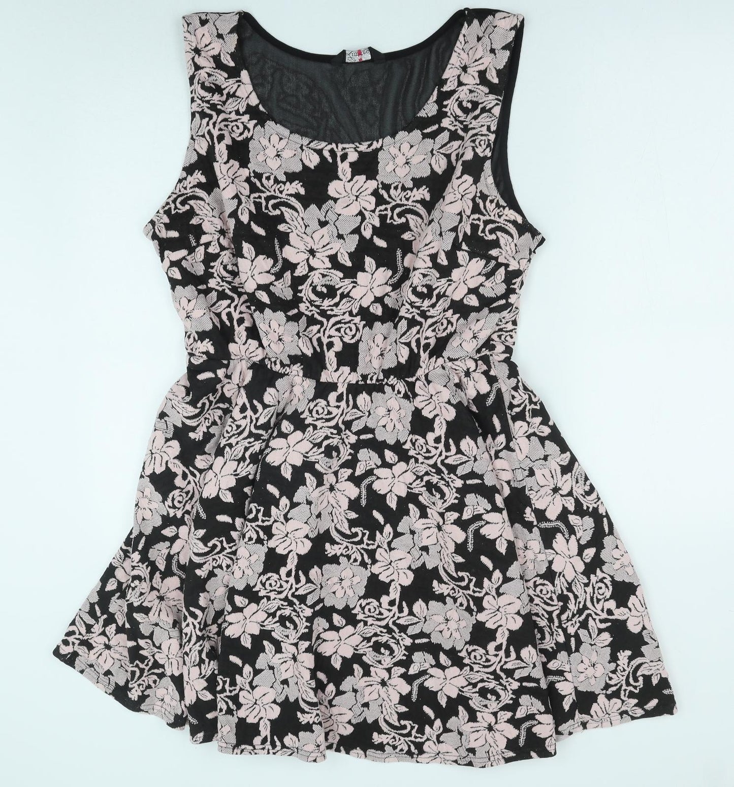 Yours Womens Black Floral Cotton Skater Dress Size 22 Boat Neck Pullover