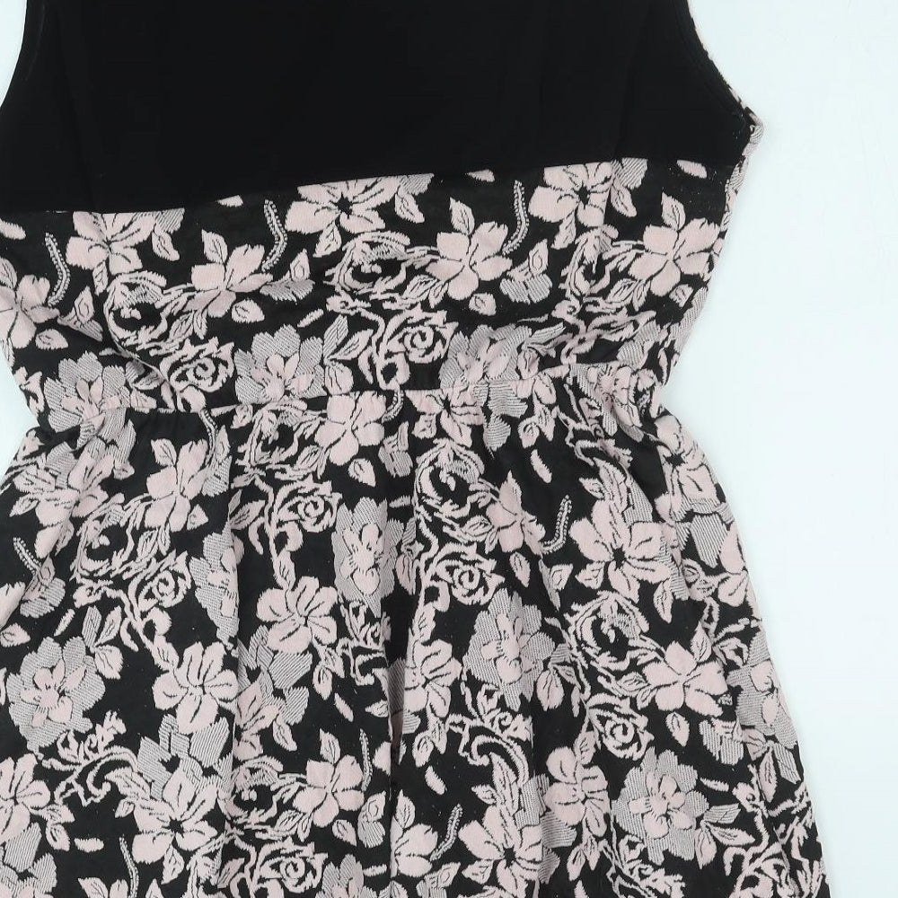 Yours Womens Black Floral Cotton Skater Dress Size 22 Boat Neck Pullover