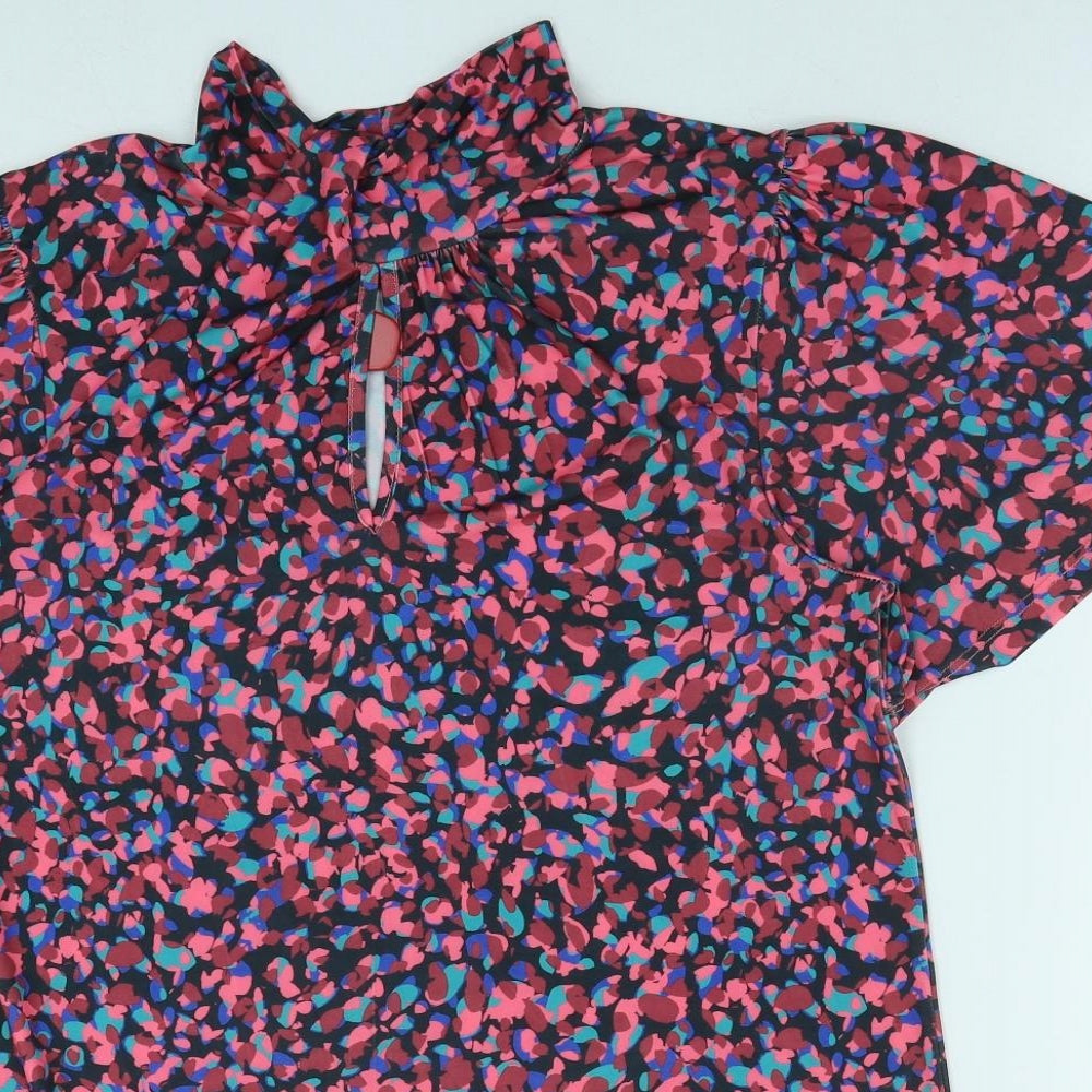 YNS Womens Pink Geometric Polyester Basic Blouse Size M Mock Neck