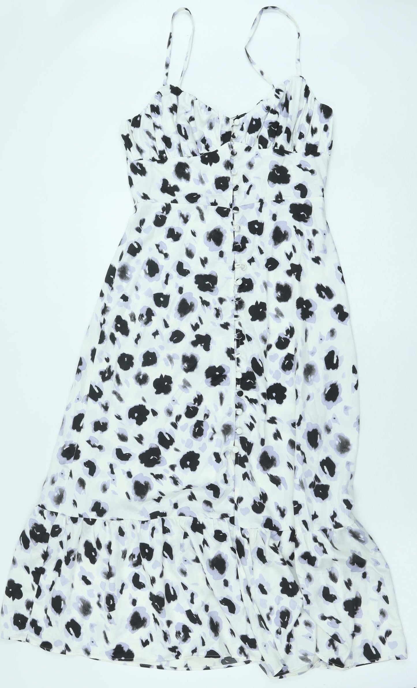 Zara Womens White Floral Polyester Slip Dress Size S Sweetheart Button