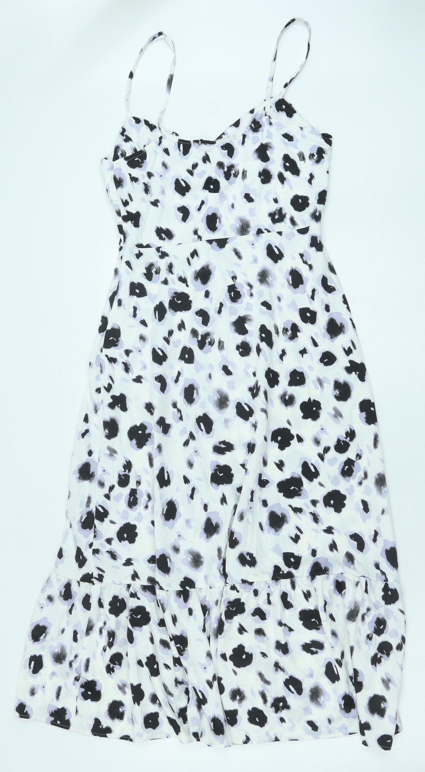 Zara Womens White Floral Polyester Slip Dress Size S Sweetheart Button