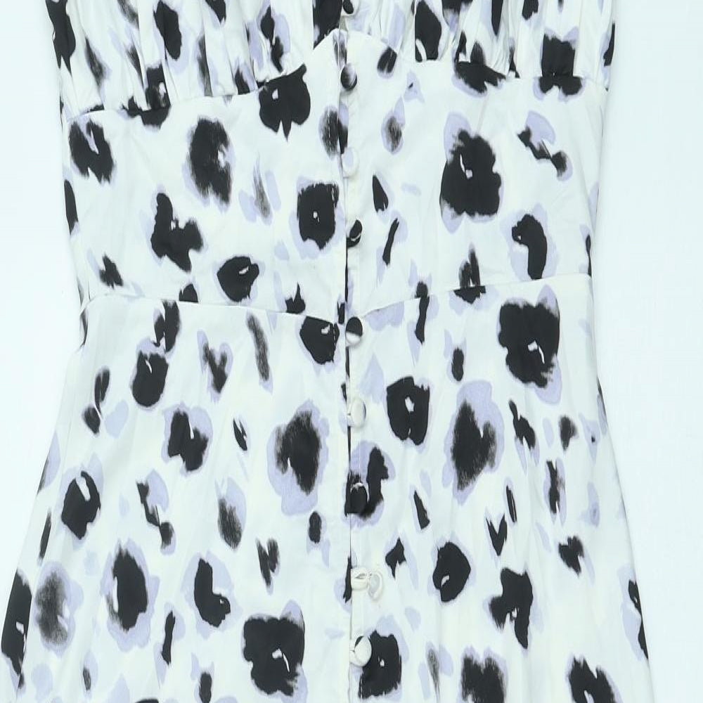 Zara Womens White Floral Polyester Slip Dress Size S Sweetheart Button