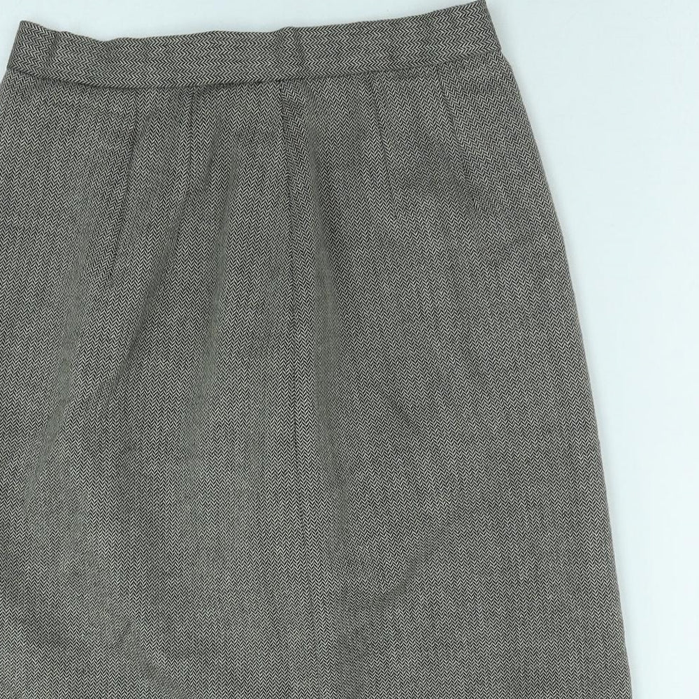 Preworn Womens Green Geometric Cotton Straight & Pencil Skirt Size 28 in Zip