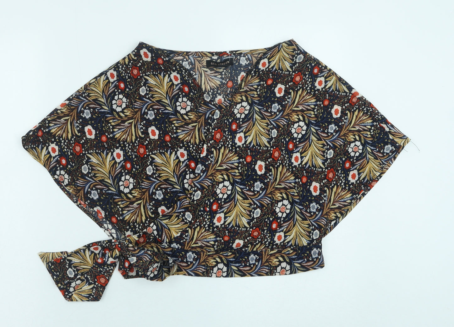 QED London Womens Multicoloured Floral Polyester Cropped Blouse Size M V-Neck