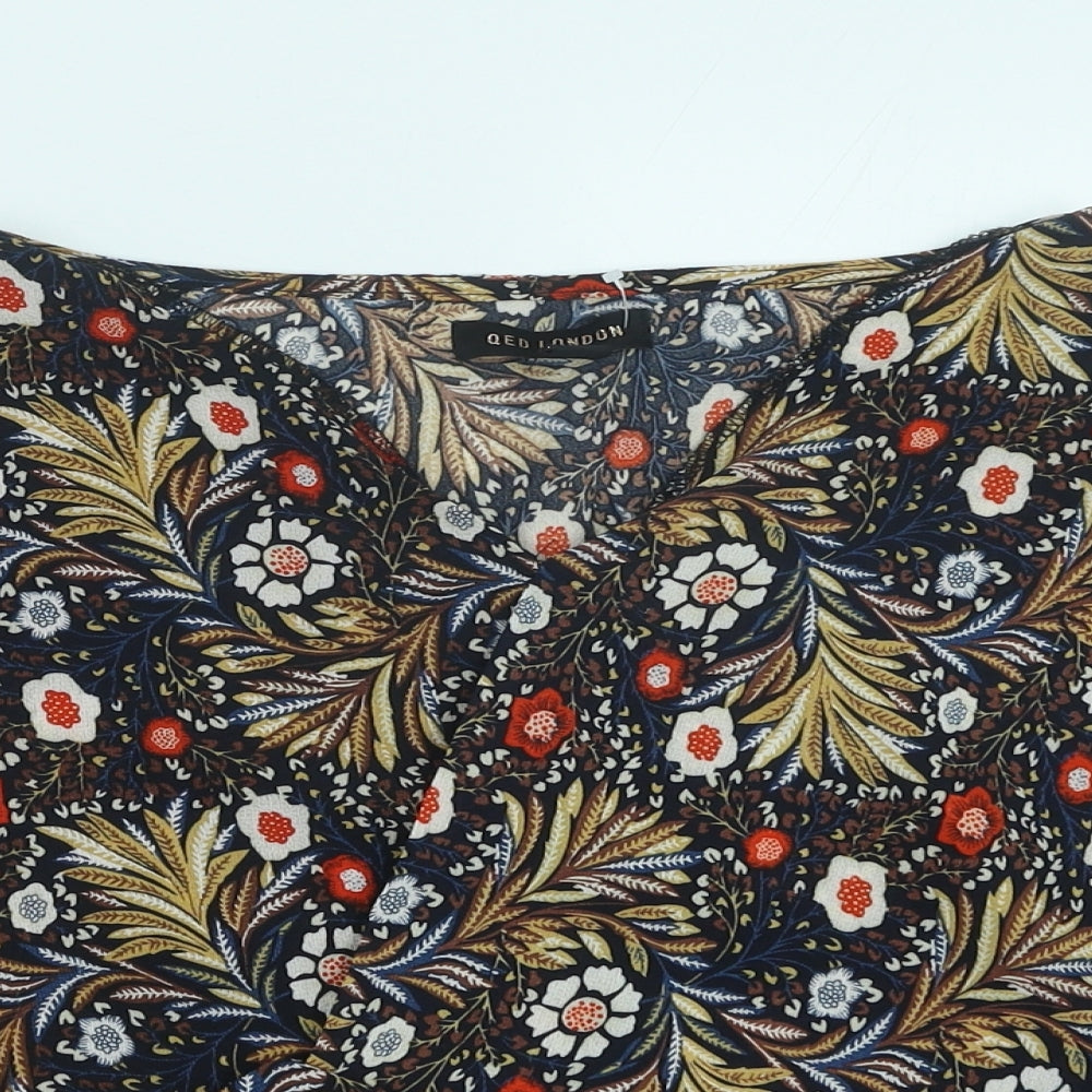 QED London Womens Multicoloured Floral Polyester Cropped Blouse Size M V-Neck