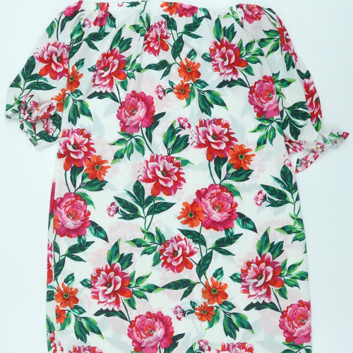 New Look Womens White Floral Polyester Mini Size 10 Off the Shoulder Tie