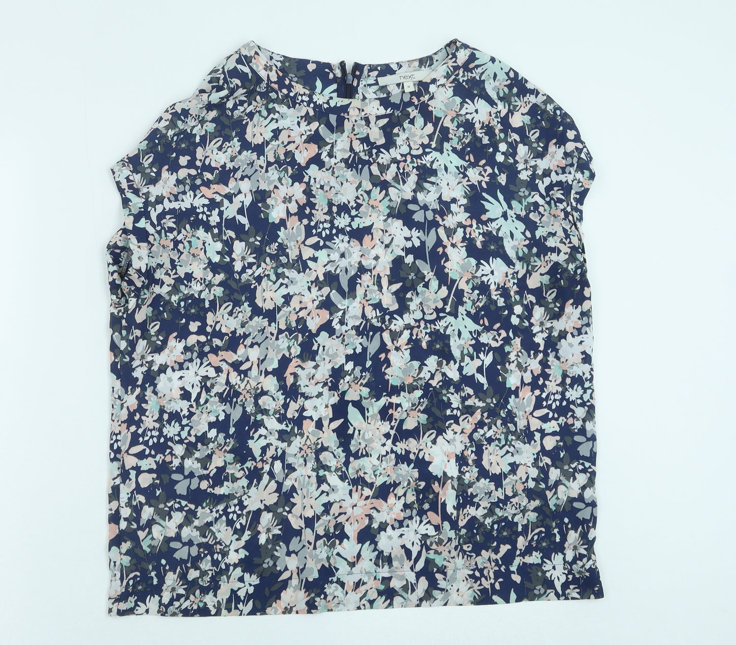NEXT Womens Blue Floral Polyester Basic Blouse Size 12 Round Neck