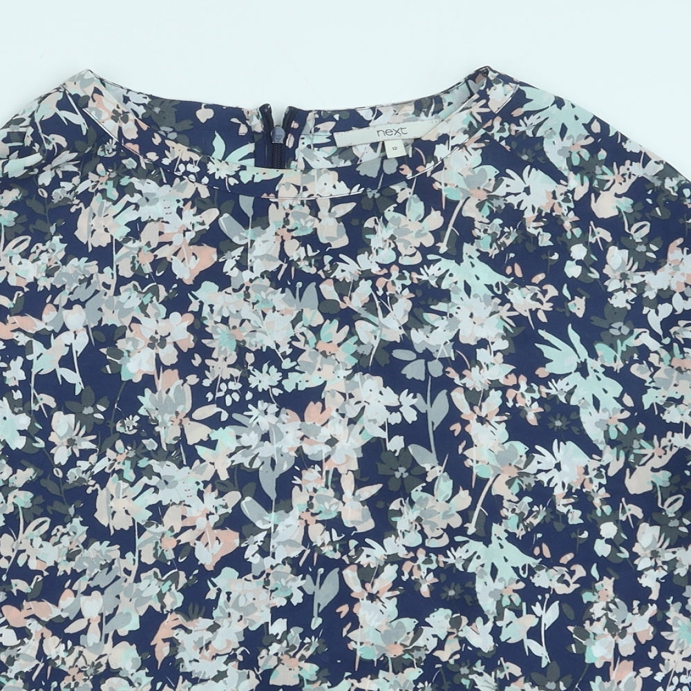 NEXT Womens Blue Floral Polyester Basic Blouse Size 12 Round Neck