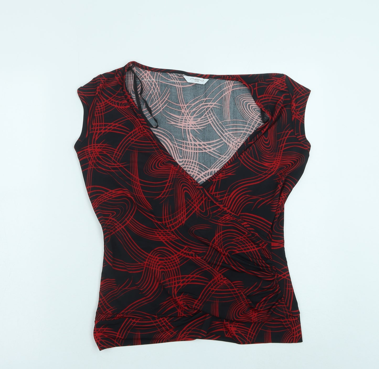 New Look Womens Black Geometric Polyester Basic Blouse Size 14 V-Neck