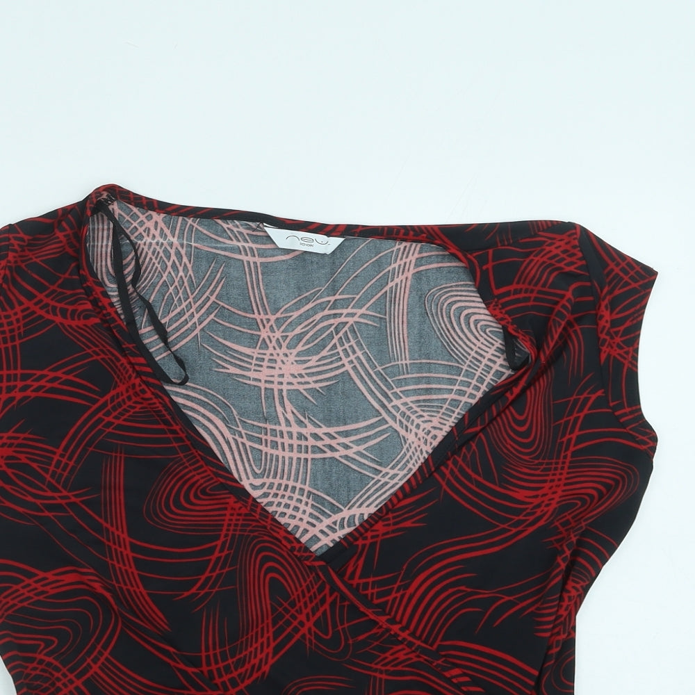 New Look Womens Black Geometric Polyester Basic Blouse Size 14 V-Neck
