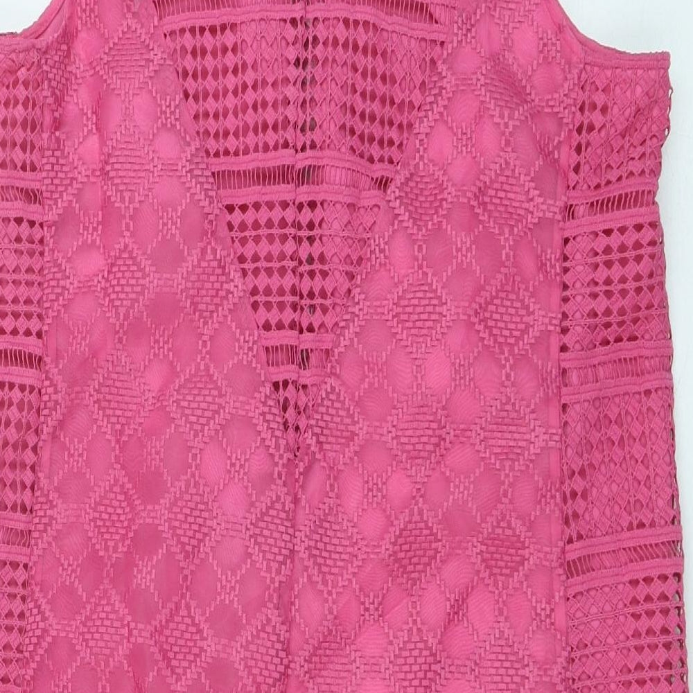 NEXT Womens Pink Cotton Shift Size 14 Boat Neck Zip