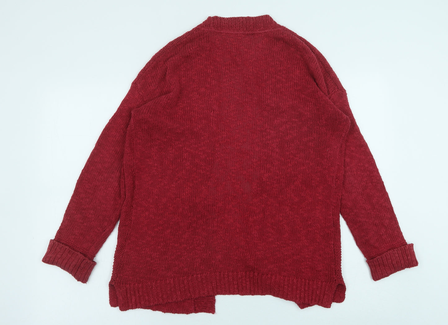 White Stuff Womens Red Square Neck Cotton Cardigan Jumper Size 12