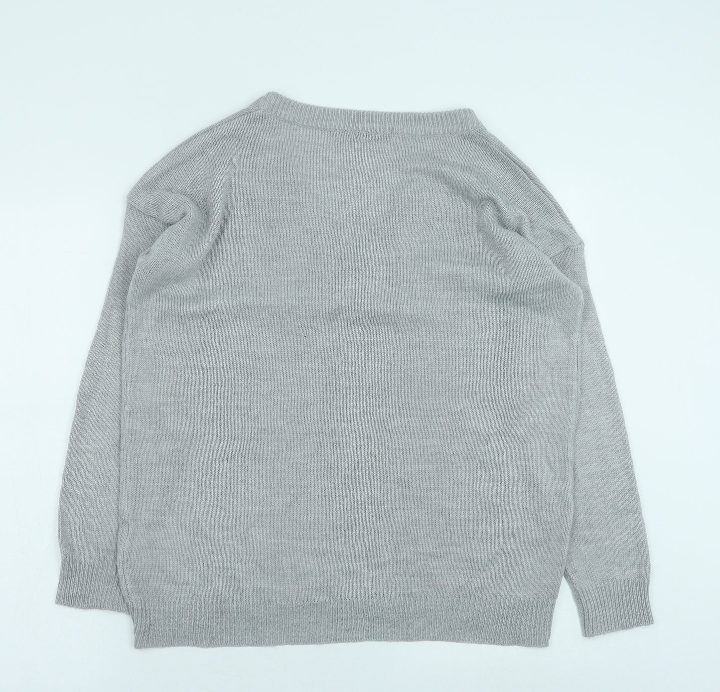Onfire Womens Grey V-Neck Acrylic Pullover Jumper Size 12