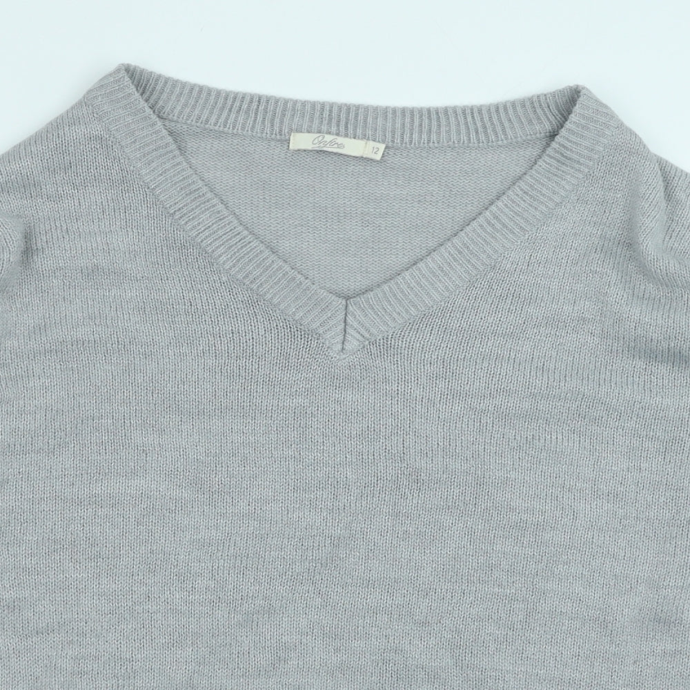 Onfire Womens Grey V-Neck Acrylic Pullover Jumper Size 12