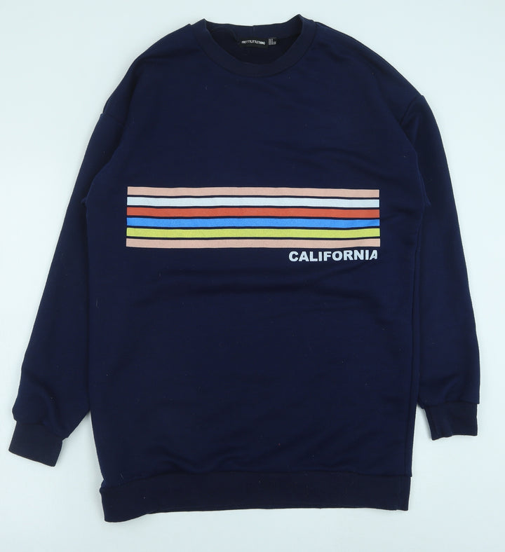 PRETTYLITTLETHING Womens Blue Polyester Pullover Sweatshirt Size 8 Pullover - California, Tunic