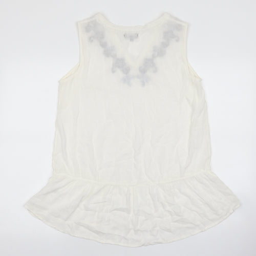 Soon Womens Silver Viscose Basic Tank Size 14 V-Neck - Flower embroidery detail