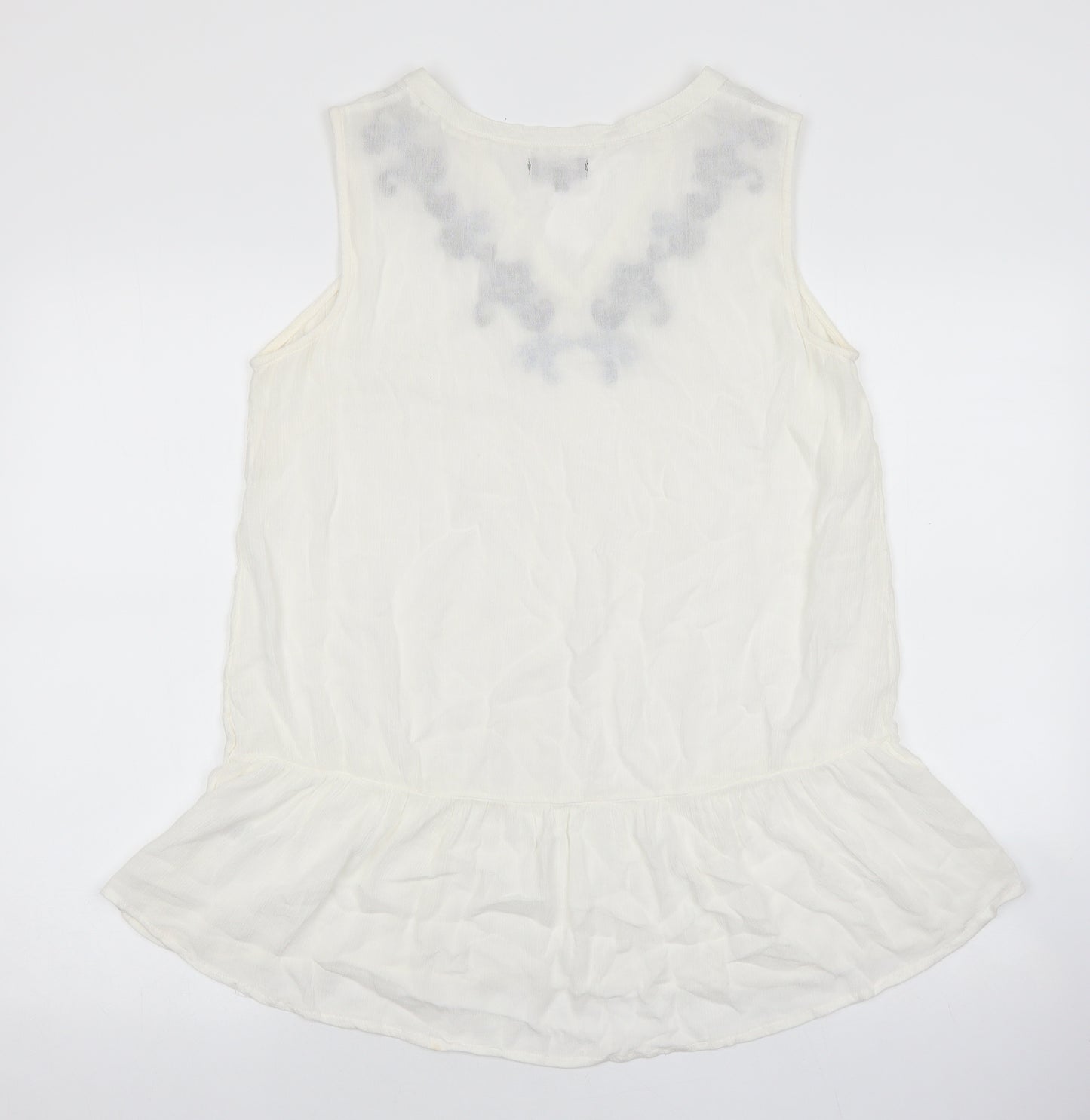 Soon Womens Silver Viscose Basic Tank Size 14 V-Neck - Flower embroidery detail