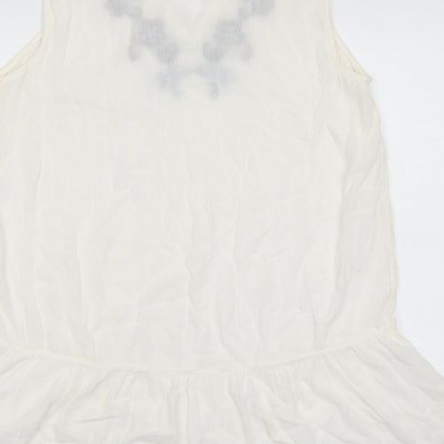Soon Womens Silver Viscose Basic Tank Size 14 V-Neck - Flower embroidery detail