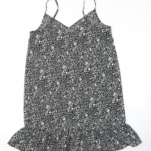 PEP&CO Womens Black Geometric Polyester Slip Dress Size 12 V-Neck Pullover