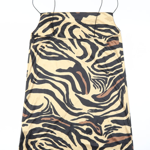 Zara Womens Gold Animal Print Polyester Slip Dress Size S Cowl Neck Pullover