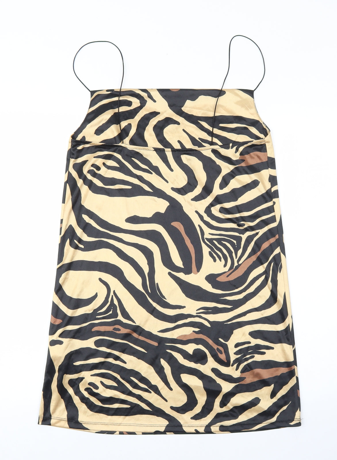 Zara Womens Gold Animal Print Polyester Slip Dress Size S Cowl Neck Pullover