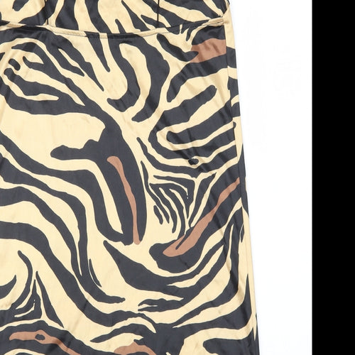 Zara Womens Gold Animal Print Polyester Slip Dress Size S Cowl Neck Pullover