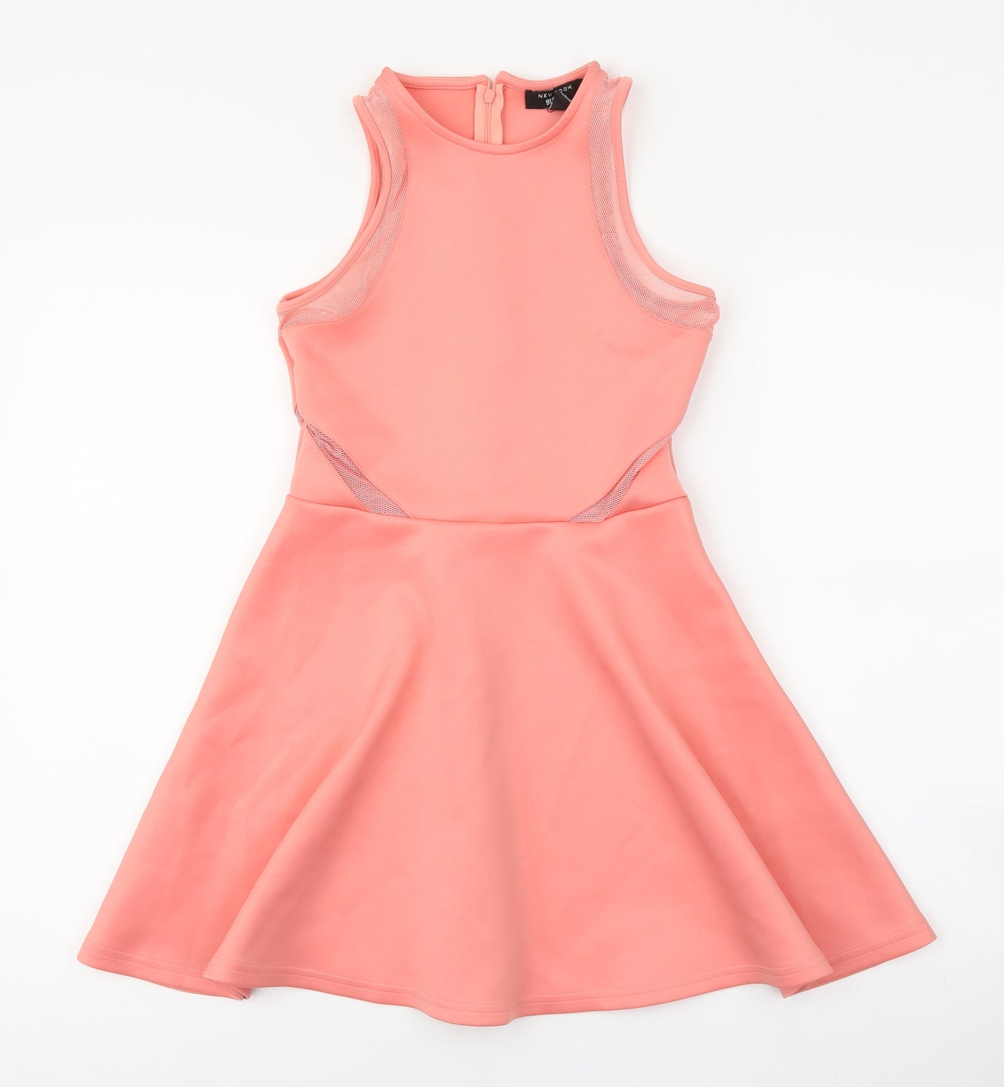 New Look Girls Pink Polyester Skater Dress Size 12-13 Years Round Neck Zip