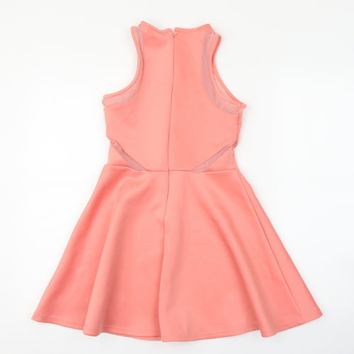 New Look Girls Pink Polyester Skater Dress Size 12-13 Years Round Neck Zip