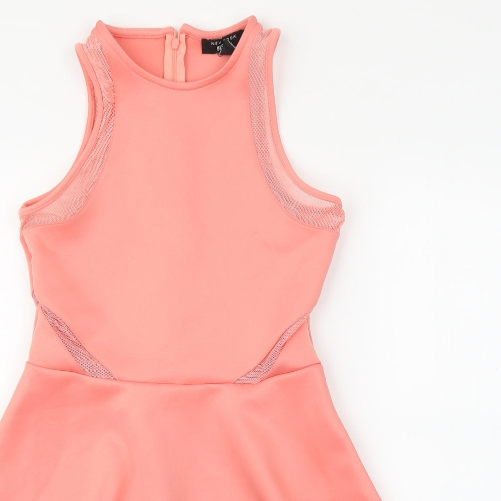 New Look Girls Pink Polyester Skater Dress Size 12-13 Years Round Neck Zip
